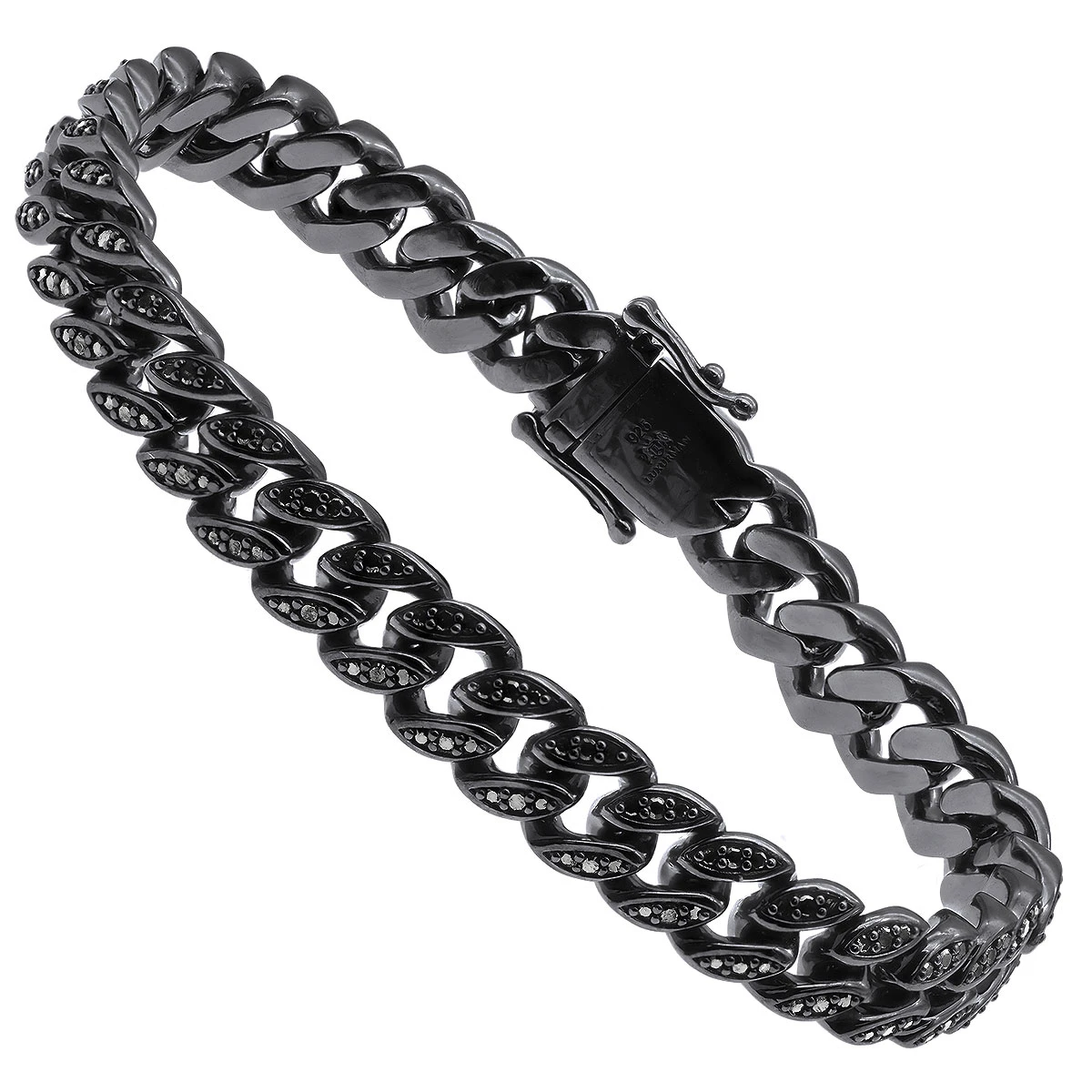 Luxurman Men's Black Diamond Cuban Link Bracelet In Sterling Silver 8mm Wide 3 Luxurman Men's Black Diamond Cuban Link Bracelet In Sterling Silver 8mm Wide