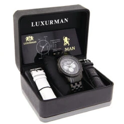 Luxurman Men's Black Diamond Watch 2.25ct -H'Hen Sale Store luxurman mens black diamond watch 225ct p 44421box