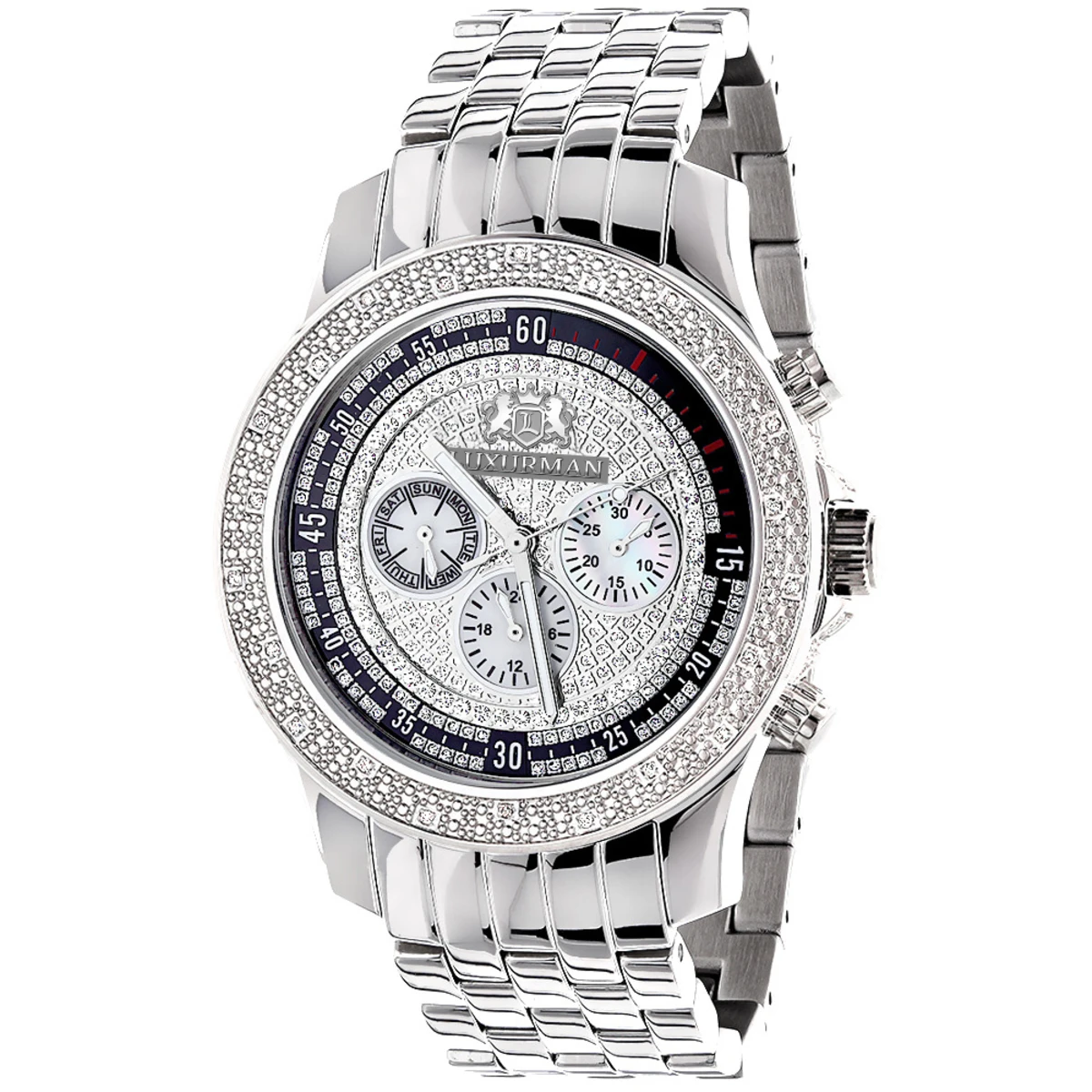 Luxurman Men's Paved Dial Diamond Bezel Watch 0.25ct 3 Luxurman Men's Paved Dial Diamond Bezel Watch 0.25ct