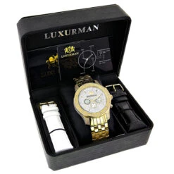 Luxurman Men's Diamond Watch 0.5ct Yellow Gold Plated -H'Hen Sale Store luxurman mens diamond watch 050 ct yellow p 35222box