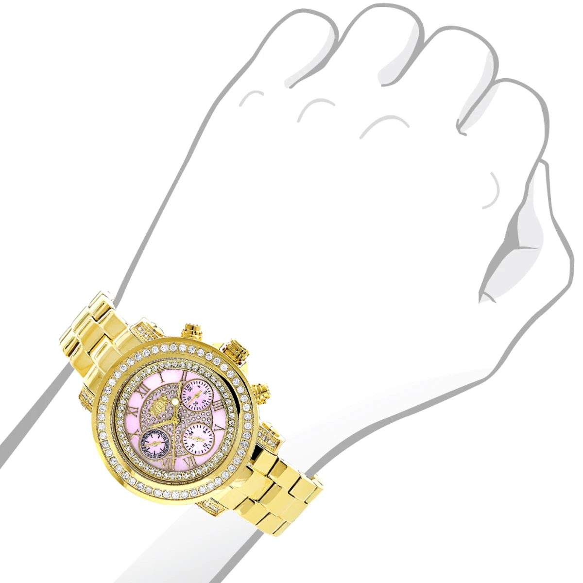 Luxurman Montana Ladies Diamond Watch 2ct Yellow Gold Plated Pink MOP 5 Luxurman Montana Ladies Diamond Watch 2ct Yellow Gold Plated Pink MOP - Image 3
