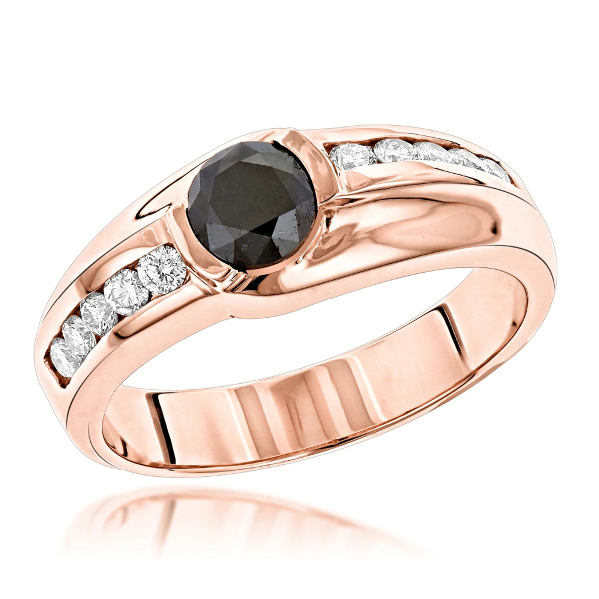 Luxurman 14K Yellow Gold White & Black 1.5 Carat Diamond Pinky Ring For Men 5 Luxurman 14K Yellow Gold White & Black 1.5 Carat Diamond Pinky Ring For Men - Image 3