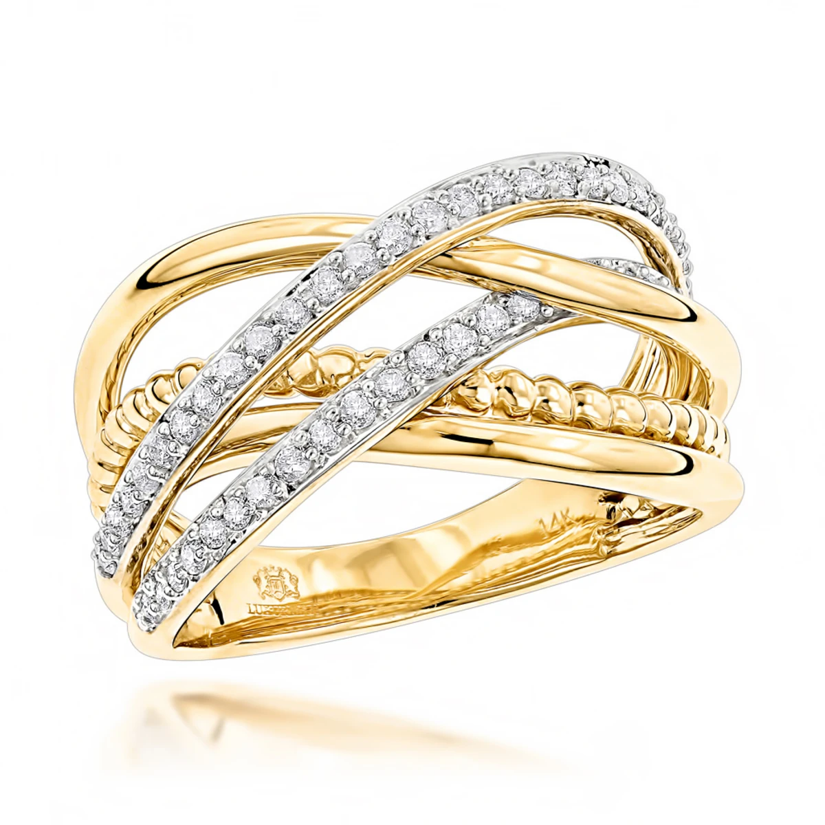 Luxurman Unique Women's Diamond Right Hand Ring 14K Yellow Gold 0.45ct 3 Luxurman Unique Women's Diamond Right Hand Ring 14K Yellow Gold 0.45ct