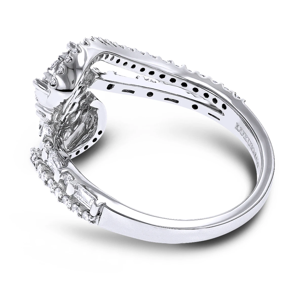 LUXURMAN Unique Women's 14K White Gold 2 Cluster Diamond Ring 0.8ct 6 LUXURMAN Unique Women's 14K White Gold 2 Cluster Diamond Ring 0.8ct - Image 4