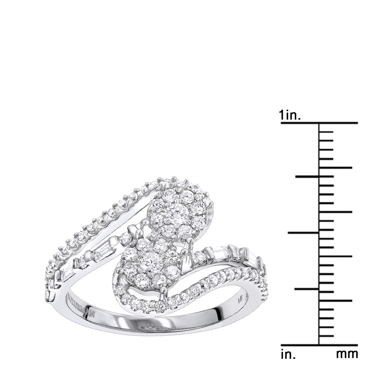 LUXURMAN Unique Women's 14K White Gold 2 Cluster Diamond Ring 0.8ct 8 LUXURMAN Unique Women's 14K White Gold 2 Cluster Diamond Ring 0.8ct - Image 6