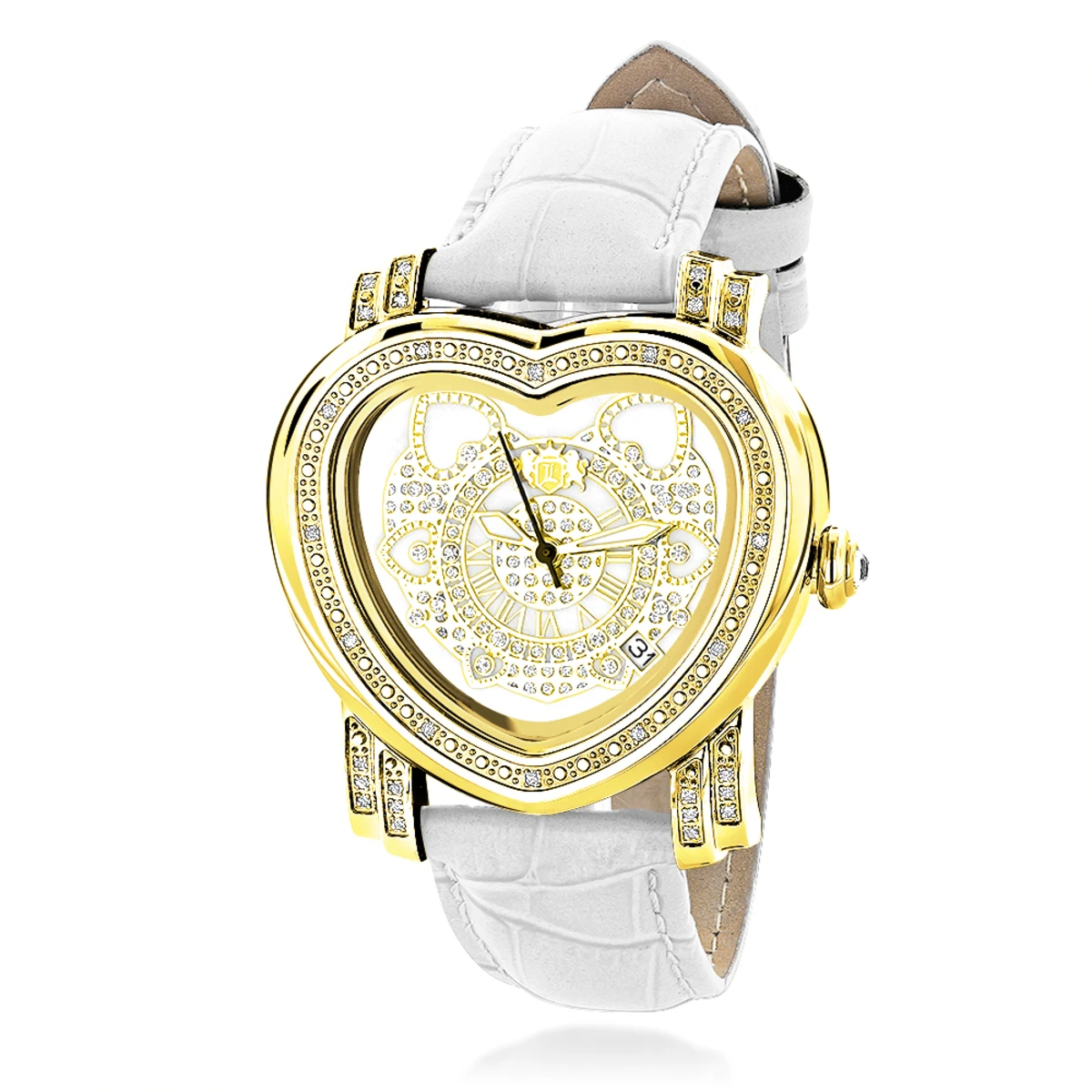 Luxurman Ladies Diamond Heart Watch 0.30ct Yellow Gold Plated 3 Luxurman Ladies Diamond Heart Watch 0.30ct Yellow Gold Plated