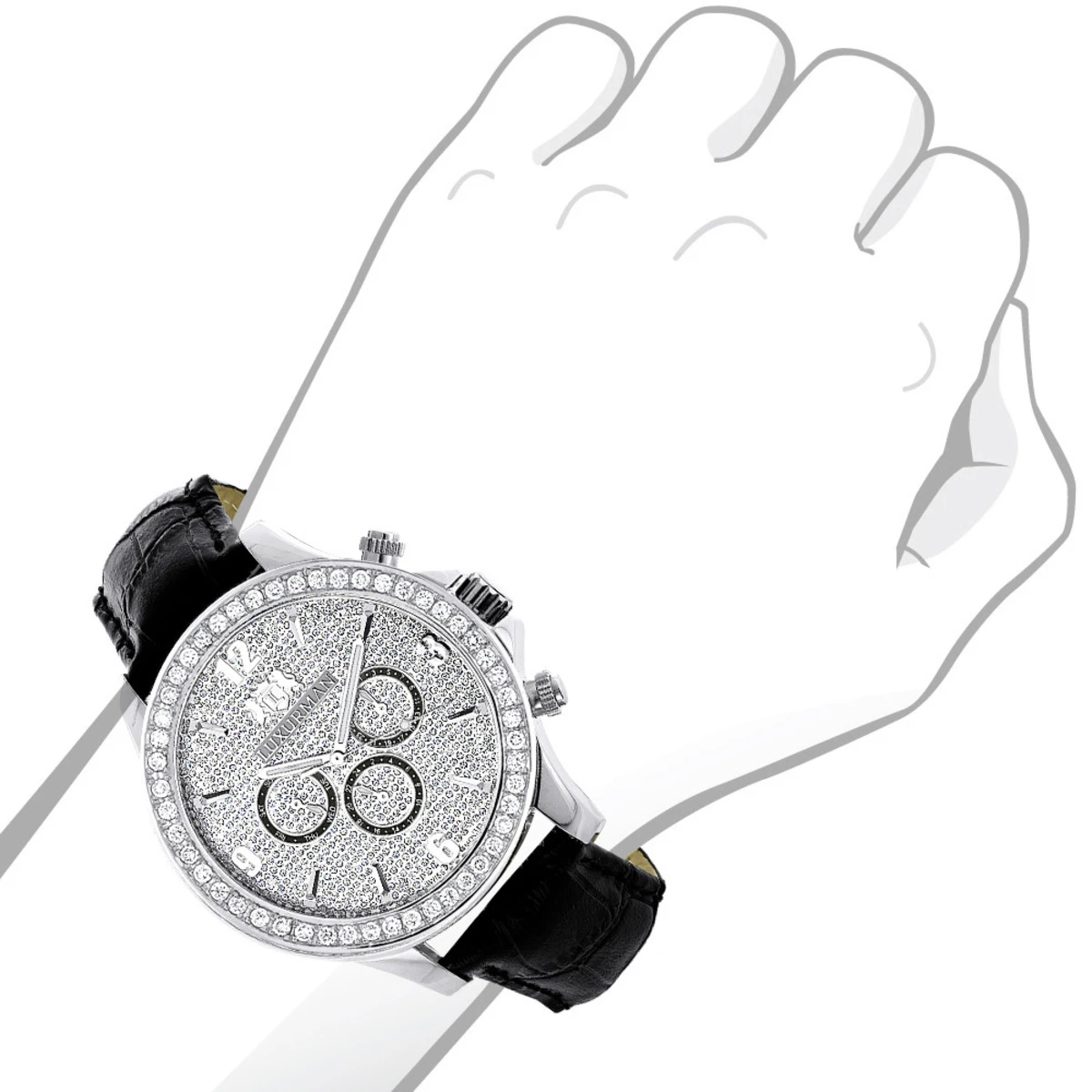 Men's Diamond Watch 3 Carat Swiss Mvt Black Leather Band Luxurman Liberty 5 Men's Diamond Watch 3 Carat Swiss Mvt Black Leather Band Luxurman Liberty - Image 3