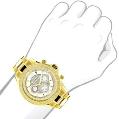 Luxurman Yellow Gold Tone Men's Diamond Watch 0.2ct Swiss Quartz Metal Band -H'Hen Sale Store luxurman yellow gold tone mens diamond watch 02ct 3