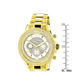 Luxurman Yellow Gold Tone Men's Diamond Watch 0.2ct Swiss Quartz Metal Band -H'Hen Sale Store luxurman yellow gold tone mens diamond watch 02ct ruler