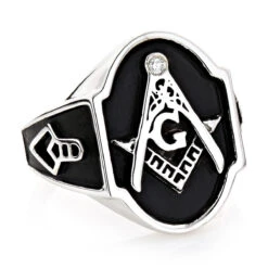 14K White Gold Masonic Diamond Ring 0.05ct For Men