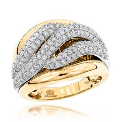 Massive Women's Diamond Wave Cocktail Ring 14K Yellow Gold 1.25ct