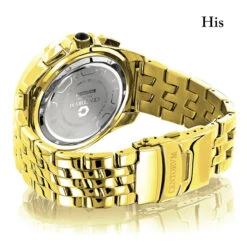 Matching His And Hers Yellow Gold Plated Diamond Watch Set 1.05ct -H'Hen Sale Store matching his and hers watches yellow gold plated diamond watch set 105ct back