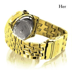 Matching His And Hers Yellow Gold Plated Diamond Watch Set 1.05ct -H'Hen Sale Store matching his and hers watches yellow gold plated diamond watch set 105ct backwh