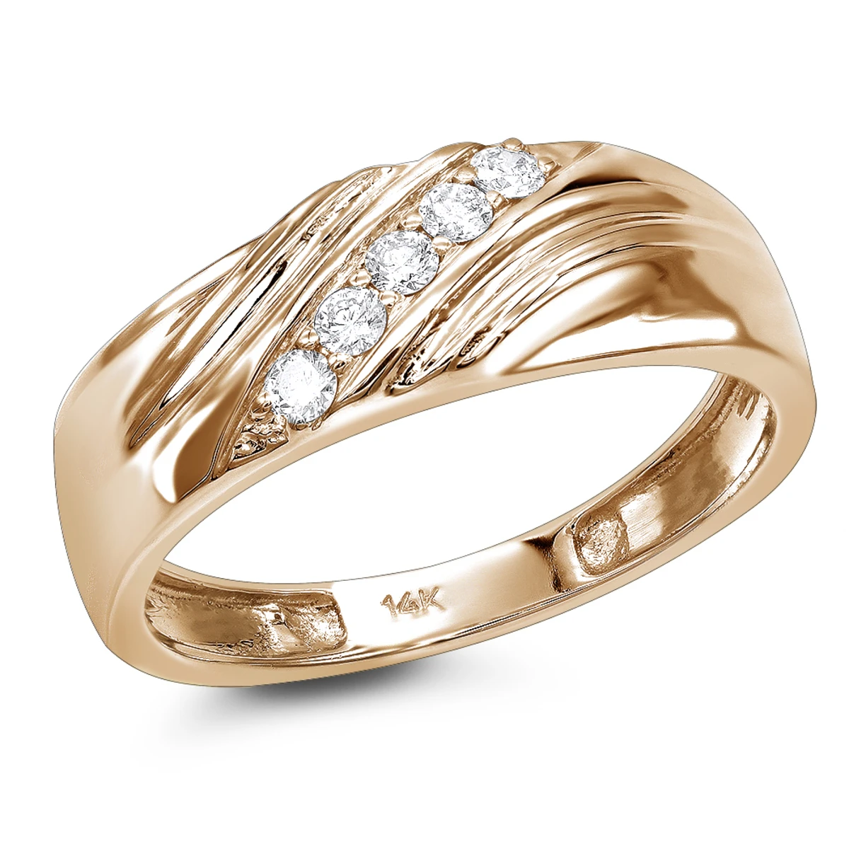 Men's 14K White Gold 5 Stone Diamond Wedding Band 0.20ct 5 Men's 14K White Gold 5 Stone Diamond Wedding Band 0.20ct - Image 3