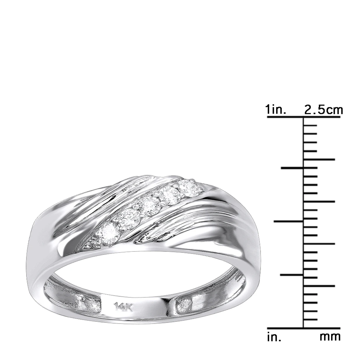 Men's 14K White Gold 5 Stone Diamond Wedding Band 0.20ct 7 Men's 14K White Gold 5 Stone Diamond Wedding Band 0.20ct - Image 5