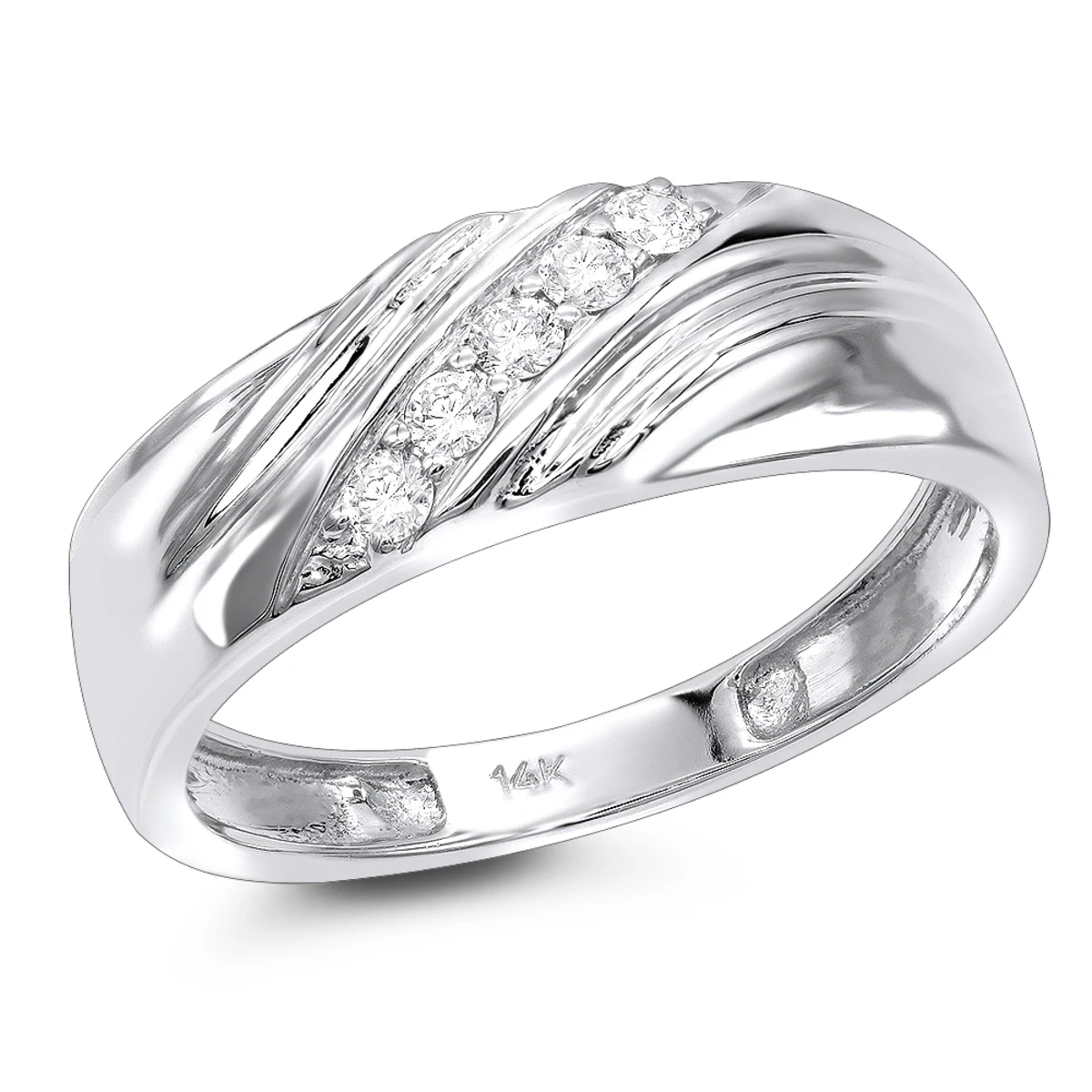 Men's 14K White Gold 5 Stone Diamond Wedding Band 0.20ct 3 Men's 14K White Gold 5 Stone Diamond Wedding Band 0.20ct
