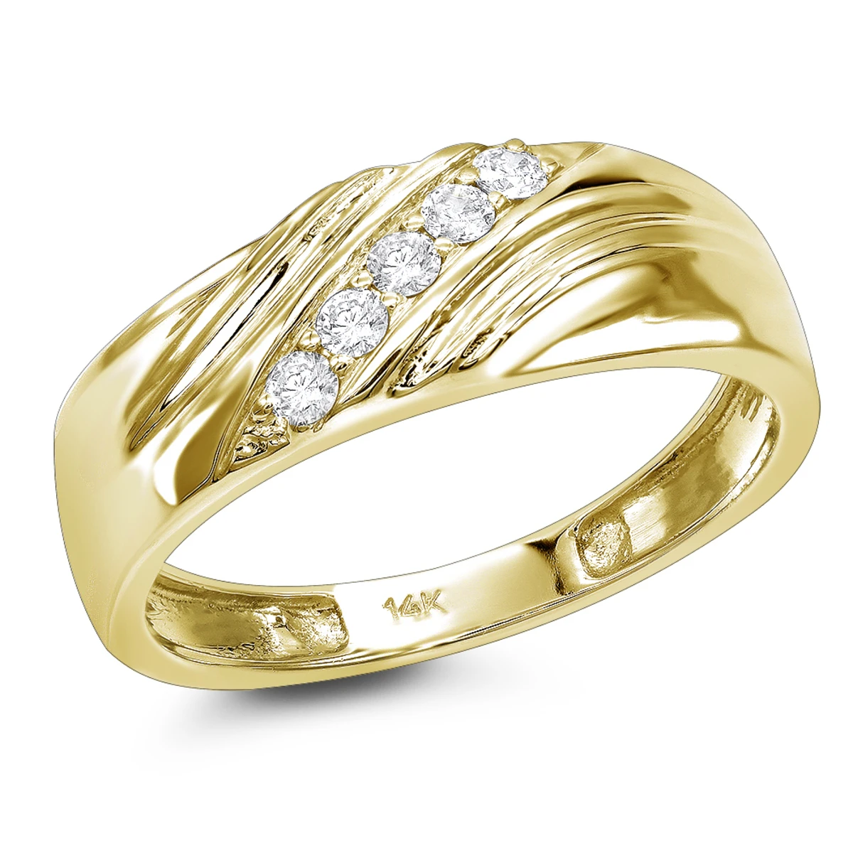 Men's 14K White Gold 5 Stone Diamond Wedding Band 0.20ct 4 Men's 14K White Gold 5 Stone Diamond Wedding Band 0.20ct - Image 2