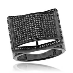 Men's 14K Black Plated Gold Black On Black Diamond Ring 1 Ct