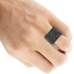 Men's 14K Black Plated Gold Black On Black Diamond Ring 1 Ct -H'Hen Sale Store mens 14k black on black diamond ring 128ct p 22403bod