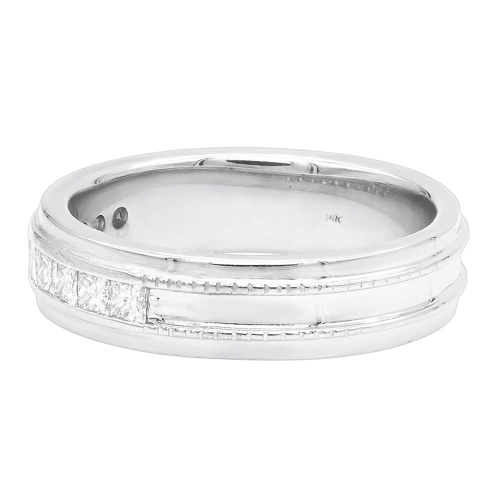 Men's 14K White Gold 10 Year Anniversary Ring 1 Carat Princess Diamonds Wedding Band 6 Men's 14K White Gold 10 Year Anniversary Ring 1 Carat Princess Diamonds Wedding Band - Image 4