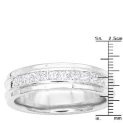 Men's 14K White Gold 10 Year Anniversary Ring 1 Carat Princess Diamonds Wedding Band 13 Men's 14K White Gold 10 Year Anniversary Ring 1 Carat Princess Diamonds Wedding Band -H'Hen Sale Store mens 14k gold 10 year anniversary ring 1 carat princess diamonds wedding band 004894 w ruler white