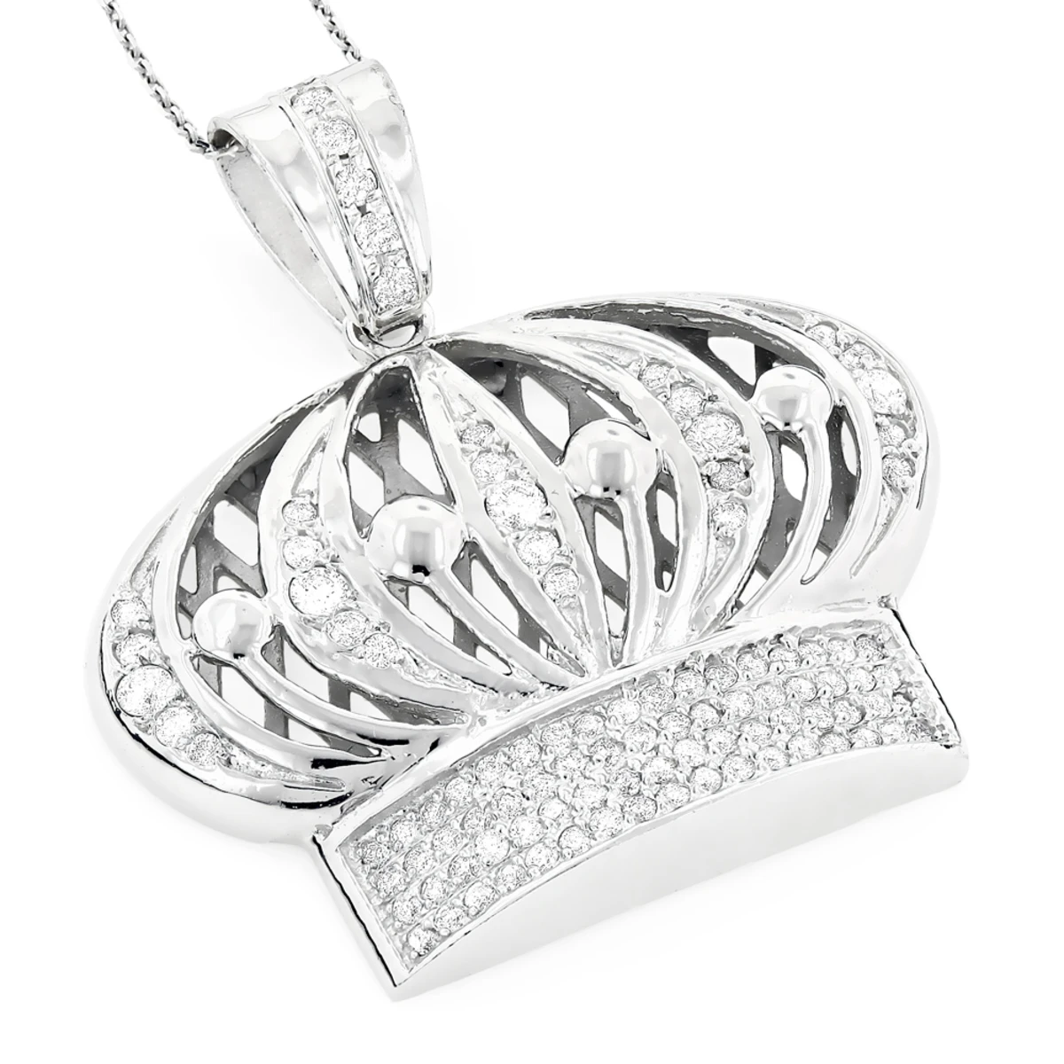 Men's 14K White Gold Crown Diamond Pendant 1.37ct 3 Men's 14K White Gold Crown Diamond Pendant 1.37ct