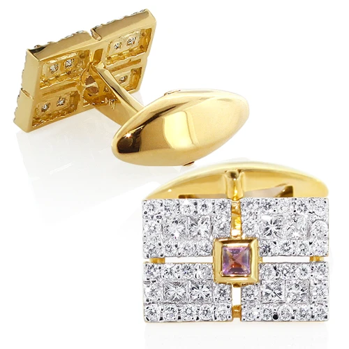 Men's 14K Yellow Gold Diamond Amethyst Cufflinks 2.5ct 3 Men's 14K Yellow Gold Diamond Amethyst Cufflinks 2.5ct