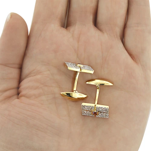 Men's 14K Yellow Gold Diamond Amethyst Cufflinks 2.5ct 4 Men's 14K Yellow Gold Diamond Amethyst Cufflinks 2.5ct - Image 2