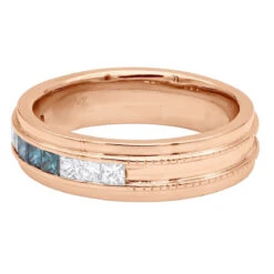 Men's 14K White Gold White Blue Diamond Wedding Band 0.98ct -H'Hen Sale Store mens 14k gold white blue diamond wedding band 098ct p 6432 backro