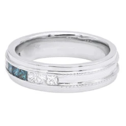 Men's 14K White Gold White Blue Diamond Wedding Band 0.98ct -H'Hen Sale Store mens 14k gold white blue diamond wedding band 098ct p 6432 backwh