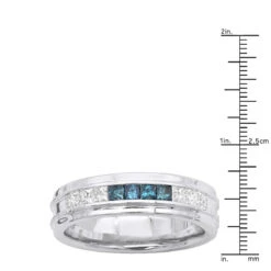 Men's 14K White Gold White Blue Diamond Wedding Band 0.98ct -H'Hen Sale Store mens 14k gold white blue diamond wedding band 098ct p 6432 rulerwh