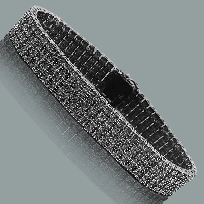 Men's 4 Row Black Diamond Bracelet 0.90ct Sterling Silver 3 Men's 4 Row Black Diamond Bracelet 0.90ct Sterling Silver