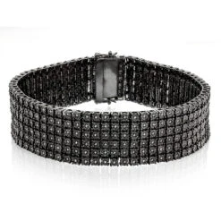 Men's 6 Row Black Diamond Bracelet 1.35ct Sterling Silver