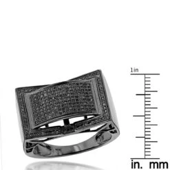 Men's Black Diamond Ring 0.55ct 10K Black Plated Gold -H'Hen Sale Store mens black diamond ring 066ct 10k p 42277 ruler