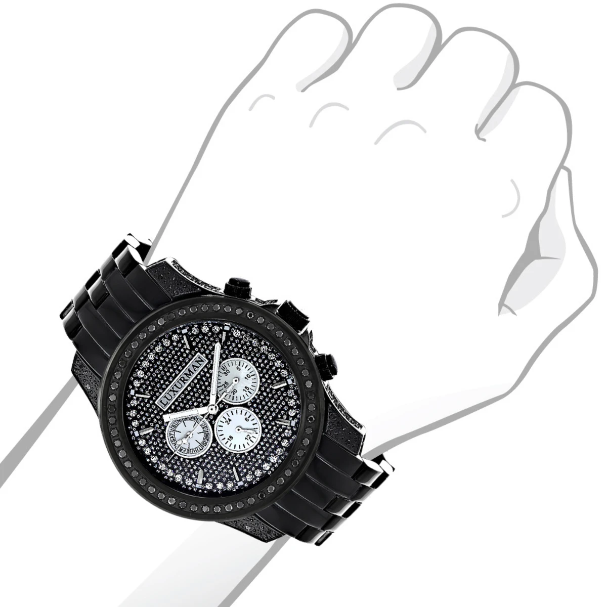 Luxurman Designer Men's Black Diamond Watch 2.5 Carats 5 Luxurman Designer Men's Black Diamond Watch 2.5 Carats - Image 3