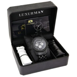 Luxurman Designer Men's Black Diamond Watch 2.5 Carats 10 Luxurman Designer Men's Black Diamond Watch 2.5 Carats -H'Hen Sale Store mens black diamond watch luxurman designer watches 25 carats box