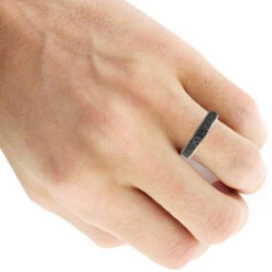 Men's Black Diamond Wedding Band 0.6ct 14K White Gold Pave Diamonds Ring -H'Hen Sale Store mens black diamond wedding band 06ct 14k gold pave diamonds ring 3