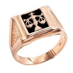 Men's Black Onyx 14K Yellow Gold Libra Scales Ring -H'Hen Sale Store mens black onyx rings 14k white gold libra scales ring p 6349 ro