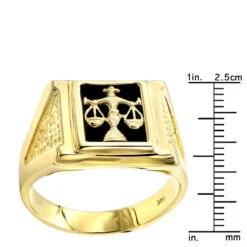 Men's Black Onyx 14K Yellow Gold Libra Scales Ring -H'Hen Sale Store mens black onyx rings 14k white gold libra scales ring p 6349 rulerye