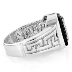 Men's Black Onyx 14K White Gold Men's Leopard Ring -H'Hen Sale Store mens black onyx rings 14k white gold mens leopard ring p 6351 backwh