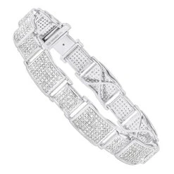 Men's 10K White Gold Pave Diamond Bracelet 4.60ct