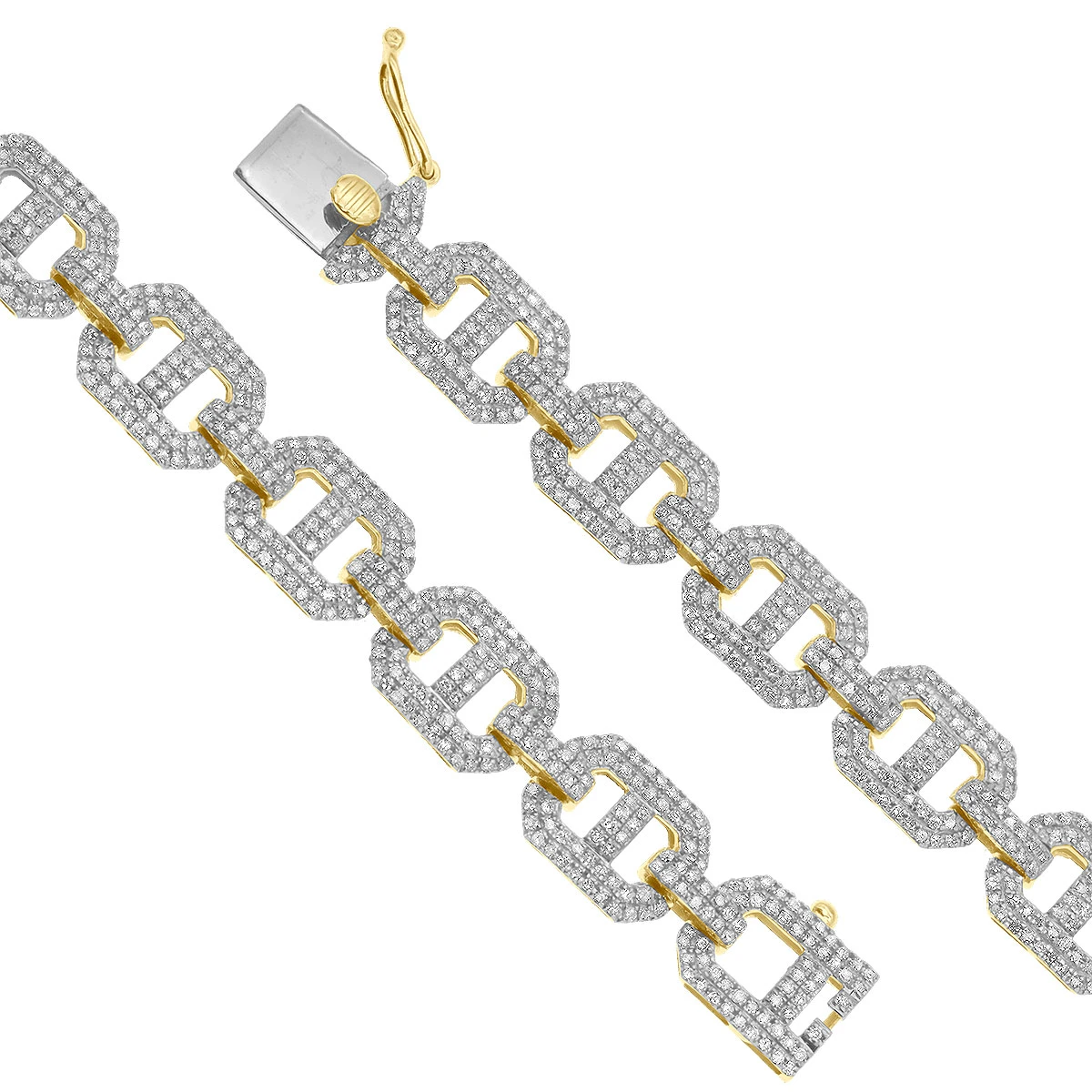 Men's Diamond Bracelet 10K Yellow Gold Mariner Chain Style 3.5 Carats 8 Men's Diamond Bracelet 10K Yellow Gold Mariner Chain Style 3.5 Carats - Image 6