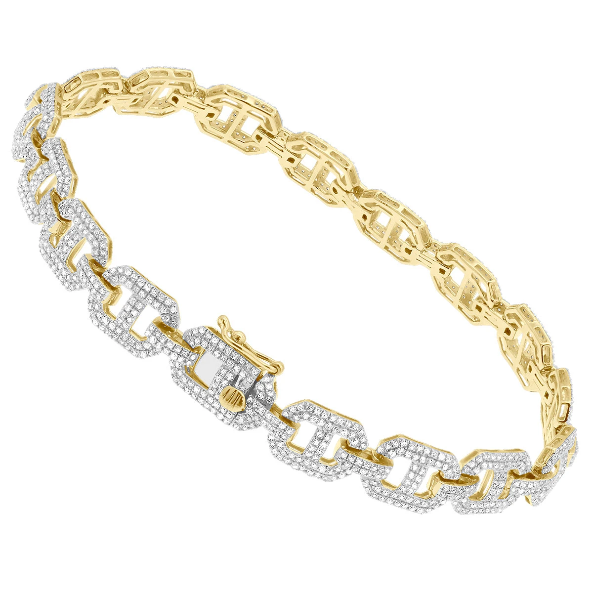 Men's Diamond Bracelet 10K Yellow Gold Mariner Chain Style 3.5 Carats 3 Men's Diamond Bracelet 10K Yellow Gold Mariner Chain Style 3.5 Carats