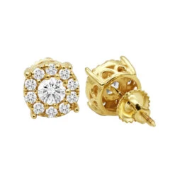 Men's Diamond Cluster Earring 14K Yellow Gold 0.69ct Single Stud