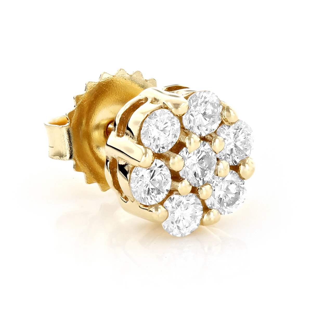 Men's Diamond Cluster Earring 14K Yellow Gold 1/2ct Single Stud 3 Men's Diamond Cluster Earring 14K Yellow Gold 1/2ct Single Stud