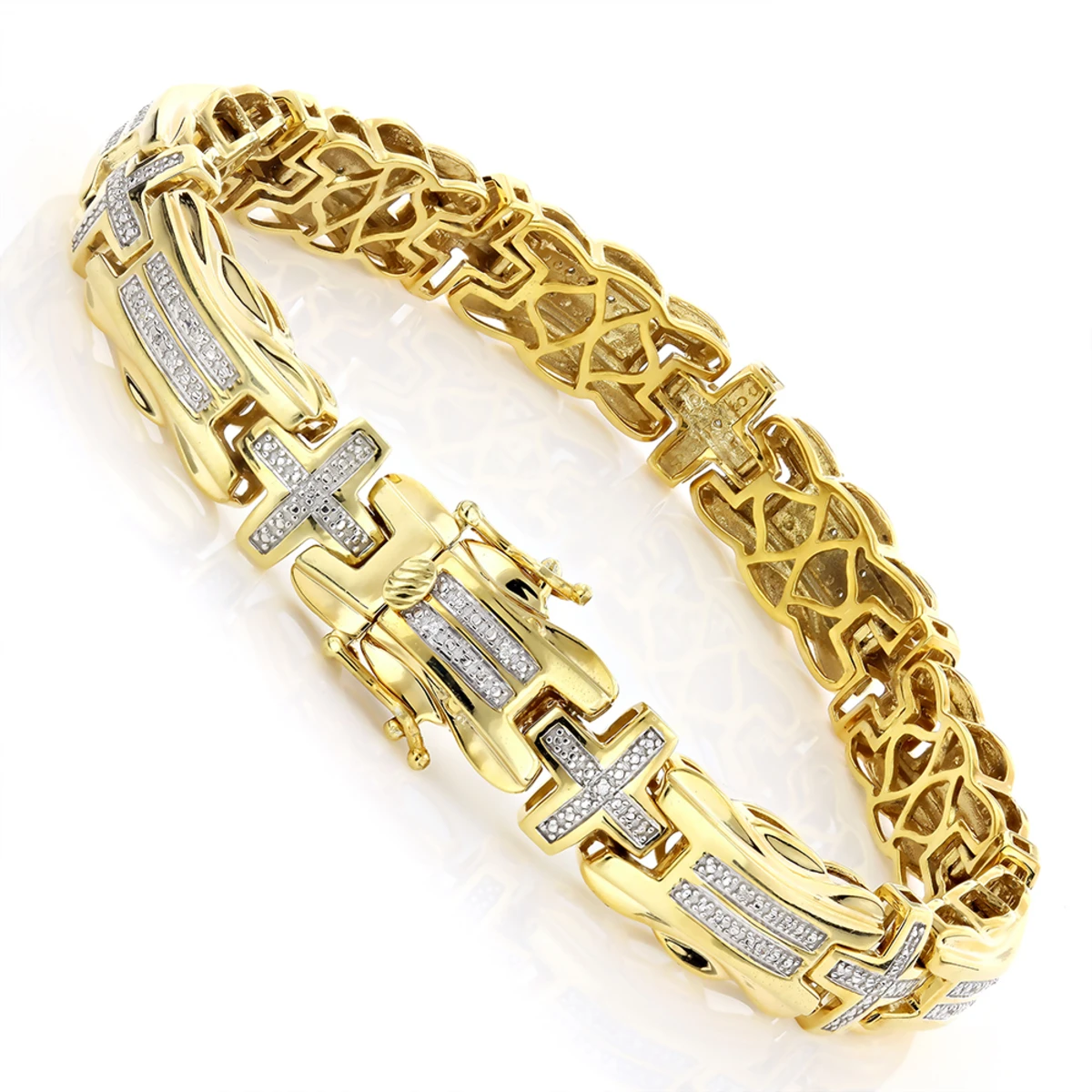 Men's Diamond Cross Bracelet 0.30ct Yellow Gold Plated Silver 4 Men's Diamond Cross Bracelet 0.30ct Yellow Gold Plated Silver - Image 2