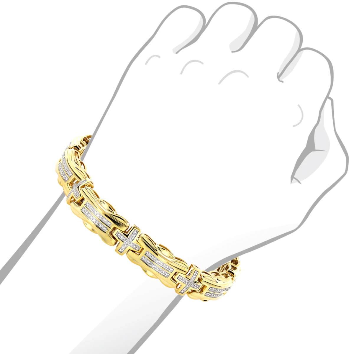Men's Diamond Cross Bracelet 0.30ct Yellow Gold Plated Silver 5 Men's Diamond Cross Bracelet 0.30ct Yellow Gold Plated Silver - Image 3