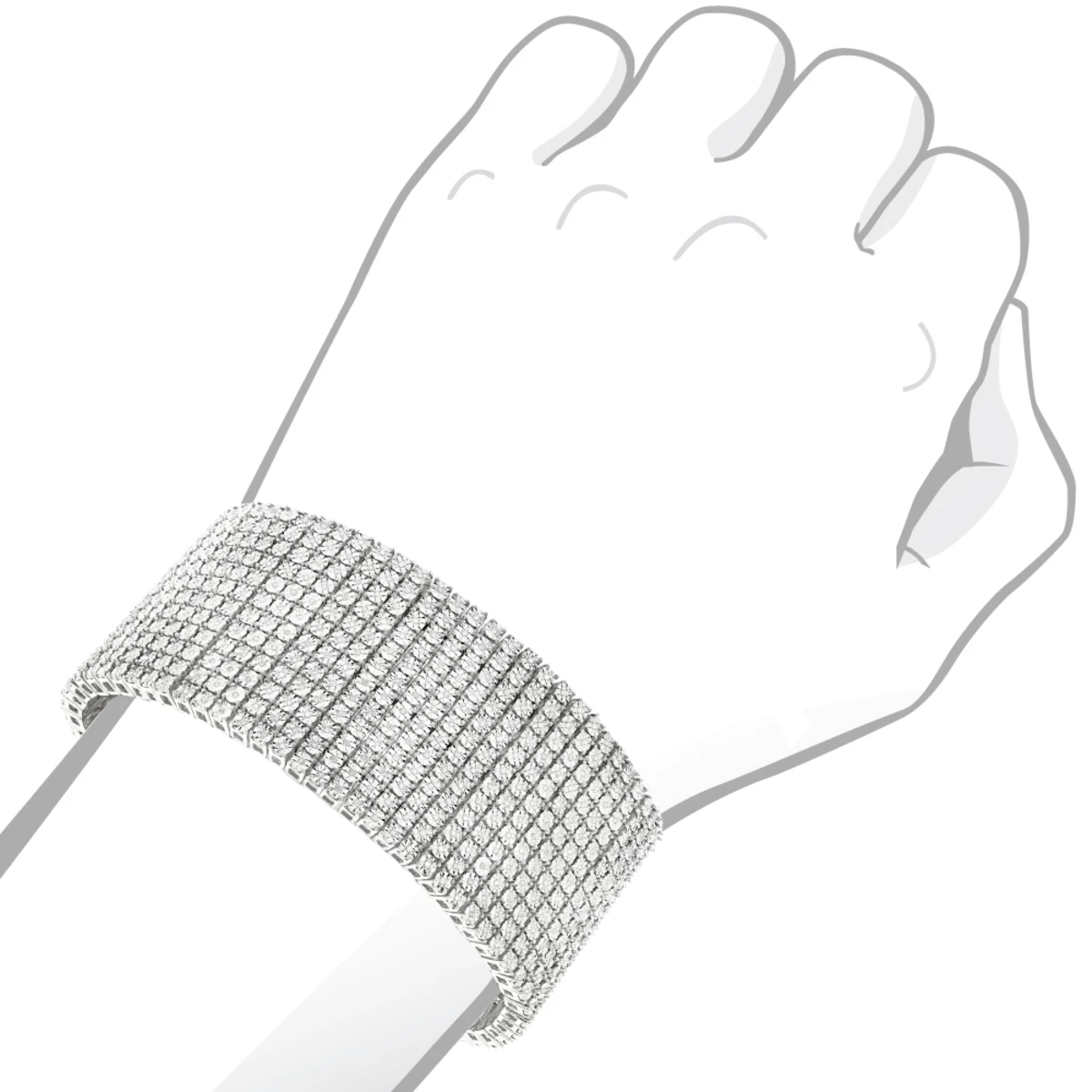 Sterling Silver Men's Diamond Cuff 2 Carat 12 Row Tennis Bracelet 5 Sterling Silver Men's Diamond Cuff 2 Carat 12 Row Tennis Bracelet - Image 3