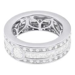 Men's Diamond Eternity Band 18K Yellow Gold Ring Baguette & Round Diamonds 4.5ct -H'Hen Sale Store mens diamond eternity band 18k gold ring baguette round diamonds 45ct 100659 back white