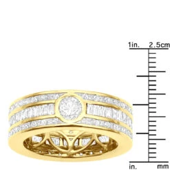 Men's Diamond Eternity Band 18K Yellow Gold Ring Baguette & Round Diamonds 4.5ct -H'Hen Sale Store mens diamond eternity band 18k gold ring baguette round diamonds 45ct 100659 ruler yellow